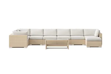 Bahamas U-formet udendørs loungegruppe 8-pers med vendbar divan og bord med hylde - Beige - Havemøbler - Loungemøbler - Sofagrupper udendørs