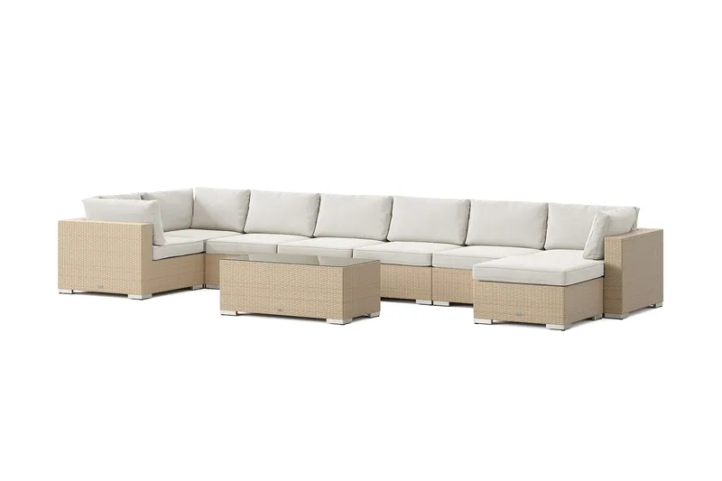 Bahamas U-formet udendørs loungegruppe 8-pers med vendbar divan og bord, Beige