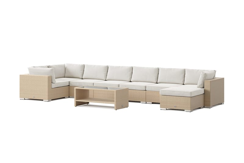 Bahamas U-formet udendørs loungegruppe 8-pers med vendbar divan og bord med hylde, Beige