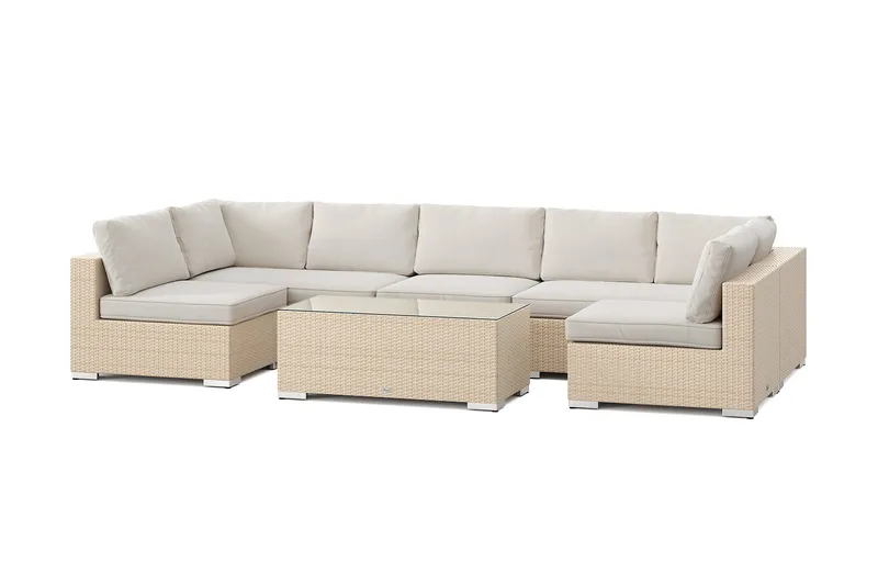 Bahamas U-formet udendørs loungegruppe med åben afslutning, 7-pers med bord, Beige