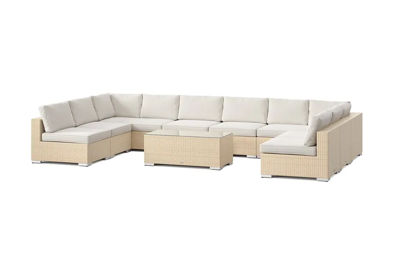 Bahamas U-formet udendørs loungegruppe med åben afslutning, 9-pers med bord, Beige