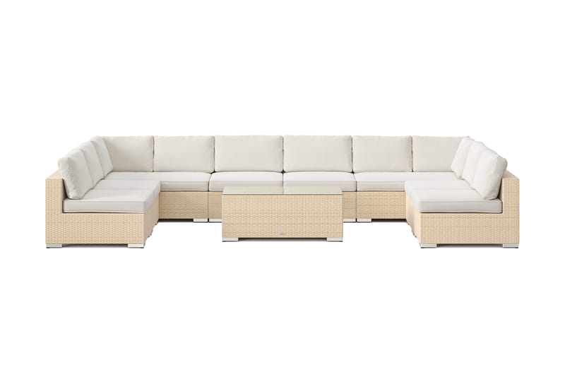 Bahamas U-formet udendørs loungegruppe med åben afslutning, 9-pers med bord - Beige - Havemøbler - Loungemøbler - Sofagrupper udendørs