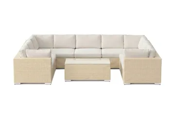 Bahamas U-formet udendørs loungegruppe med lukket afslutning, 9-pers med bord - Beige - Havemøbler - Loungemøbler - Sofagrupper udendørs
