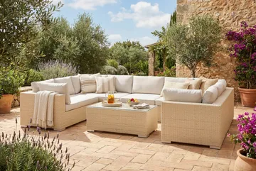 Bahamas U-formet udendørs loungegruppe med lukket afslutning, 9-pers med bord - Beige - Havemøbler - Loungemøbler - Sofagrupper udendørs