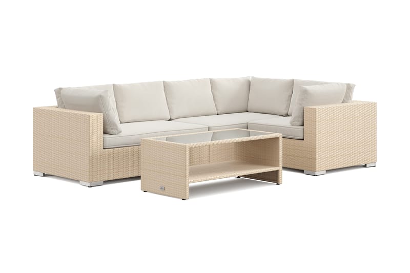 Bahamas udendørs hjørnesofa 5-pers vendbar og bord med hylde, Beige