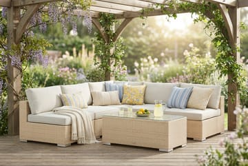 Bahamas udendørs hjørnesofa 5-pers vendbar med åben afslutning og bord - Beige - Havemøbler - Loungemøbler - Sofagrupper udendørs
