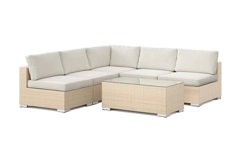 Bahamas udendørs hjørnesofa 5-pers vendbar med åben afslutning og bord, Beige