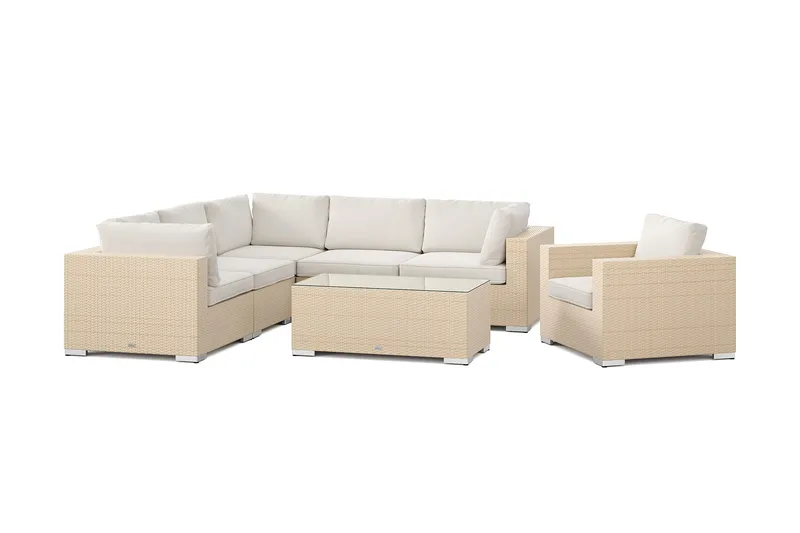 Bahamas udendørs hjørnesofa 6-pers vendbar med lænestol og bord, Beige