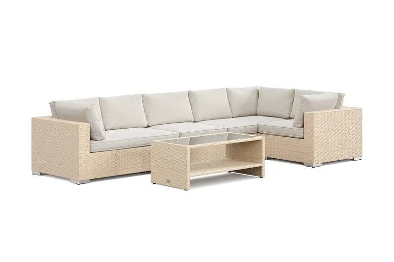 Bahamas udendørs hjørnesofa 6-pers vendbar og bord med hylde, Beige