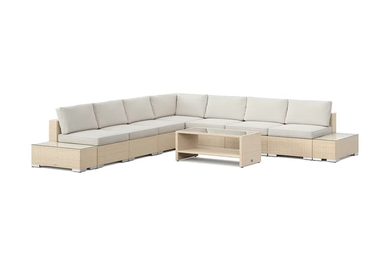 Bahamas udendørs hjørnesofa 7-pers vendbar med åben afslutning og bord med hylde - Beige - Havemøbler - Loungemøbler - Sofagrupper udendørs