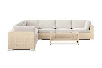 Bahamas udendørs hjørnesofa 7-pers vendbar og bord med hylde - Beige - Havemøbler - Loungemøbler - Sofagrupper udendørs