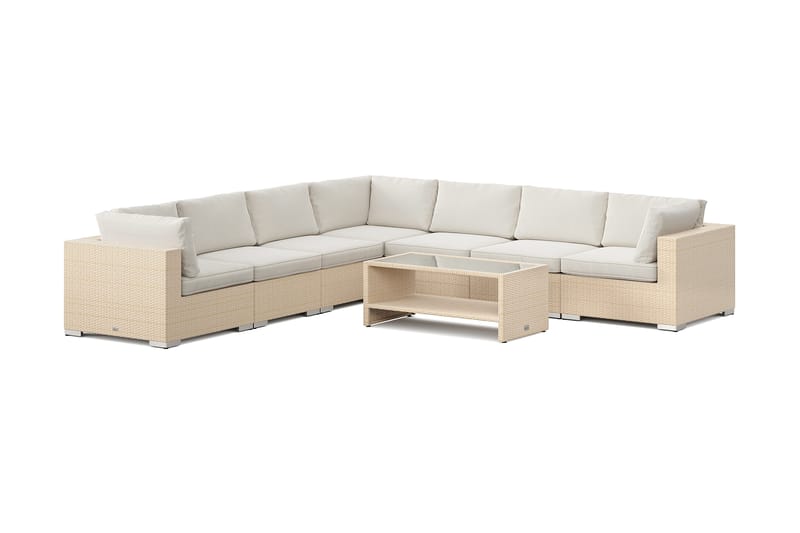 Bahamas udendørs hjørnesofa 7-pers vendbar og bord med hylde, Beige