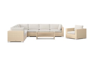 Bahamas udendørs hjørnesofa 8-pers vendbar med lænestol og bord med hylde - Beige - Havemøbler - Loungemøbler - Sofagrupper udendørs