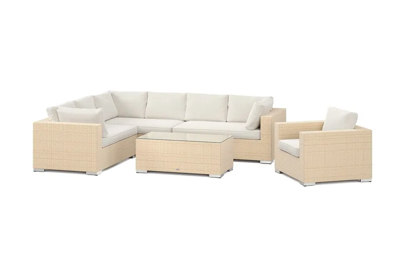 Bahamas udendørs L-sofa venstre 7-pers med lænestol og bord, Beige