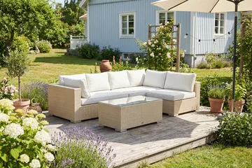 Bahamas udendørs loungegruppe 5-pers med vendbar chaiselong og bord - Beige - Havemøbler - Loungemøbler - Sofagrupper udendørs