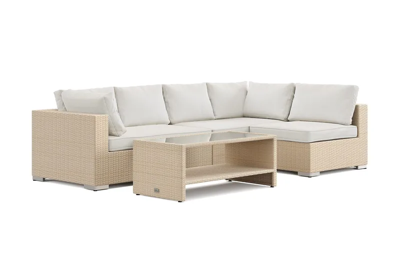 Bahamas udendørs loungegruppe 5-pers med vendbar chaiselong og bord med hylde, Beige