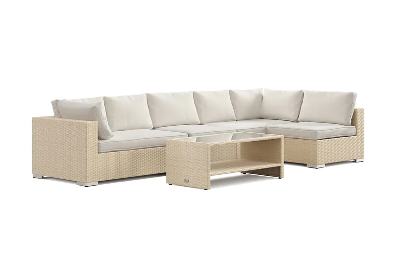 Bahamas udendørs loungegruppe 6-pers med vendbar chaiselong og bord med hylde, Beige