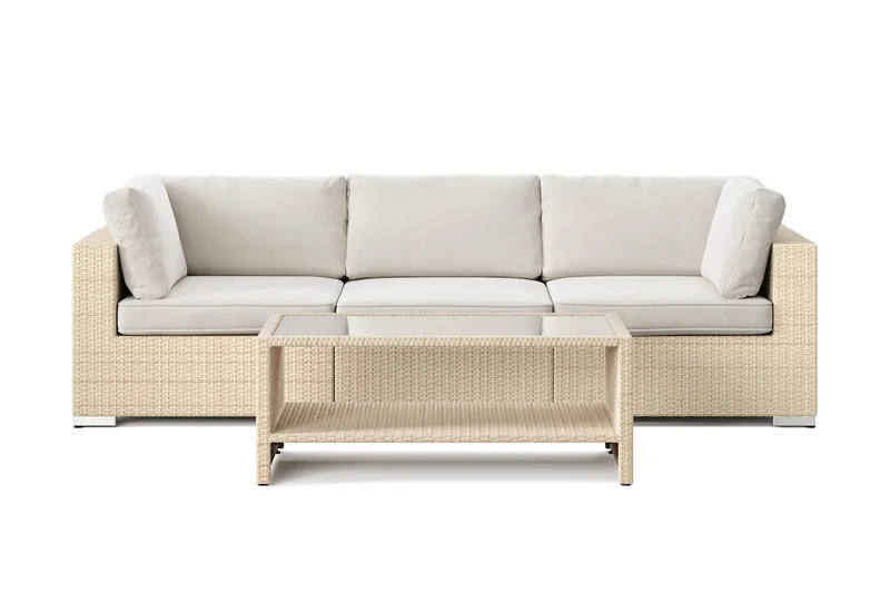 Bahamas udendørs sofa 3-pers med bord og hylde - Beige - Havemøbler - Loungemøbler - Sofagrupper udendørs