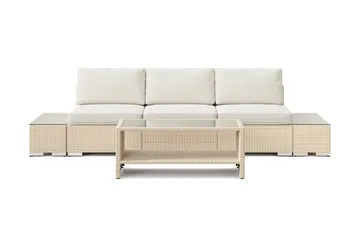 Bahamas udendørs sofa 3-pers med bord med hylde - Beige - Havemøbler - Loungemøbler - Sofagrupper udendørs
