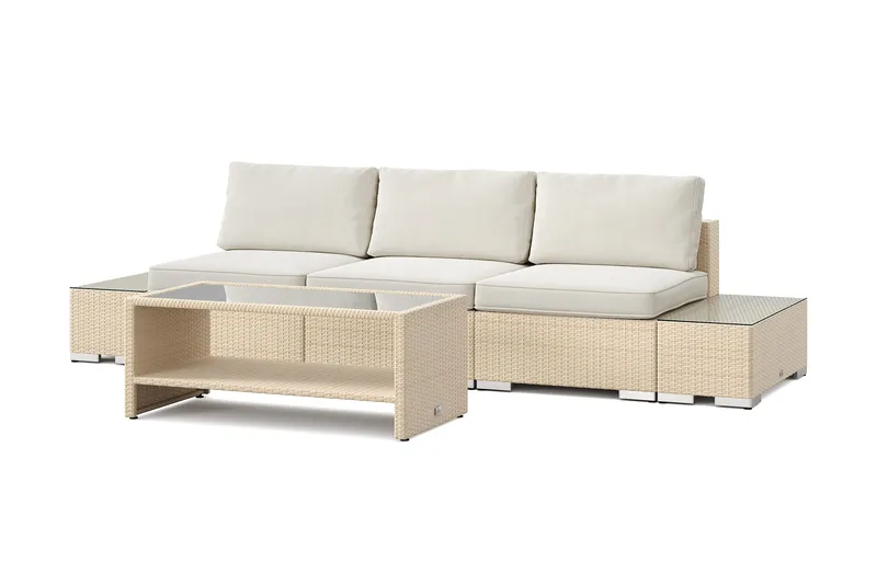 Bahamas udendørs sofa 3-pers med bord med hylde, Beige