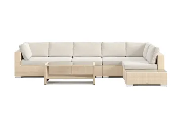 Bahamas udendørs sofa 6-pers vendbar chaiselong med afslutning og bord med hylde - Beige - Havemøbler - Loungemøbler - Sofagrupper udendørs
