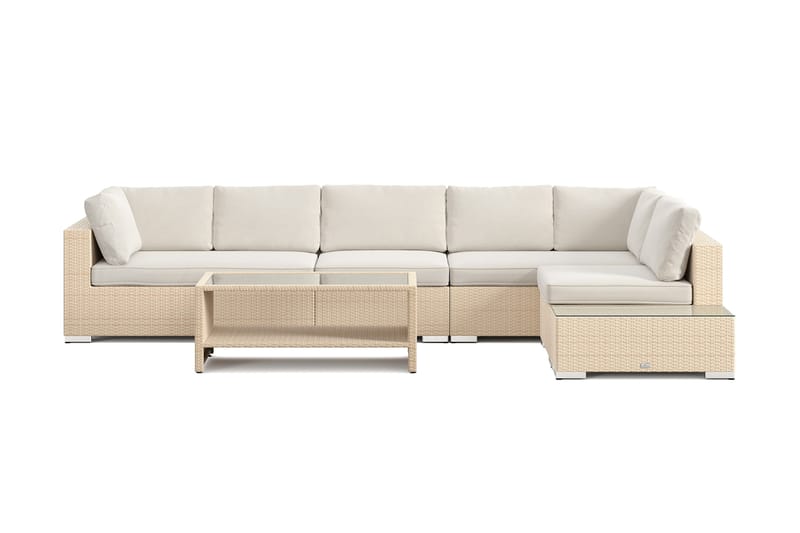 Bahamas udendørs sofa 6-pers vendbar chaiselong med afslutning og bord med hylde - Beige - Havemøbler - Loungemøbler - Sofagrupper udendørs