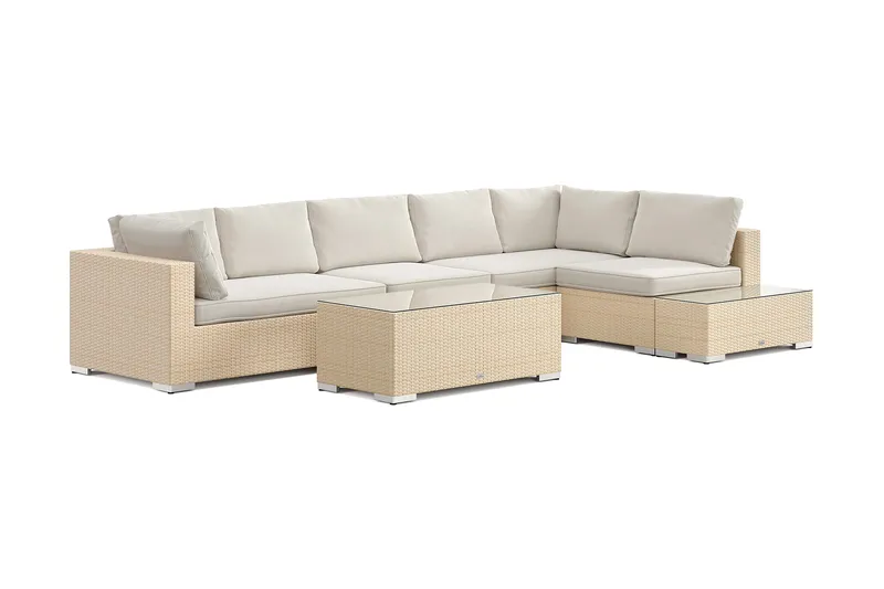 Bahamas udendørs sofa 6-pers vendbar chaiselong med afslutning og bord, Beige