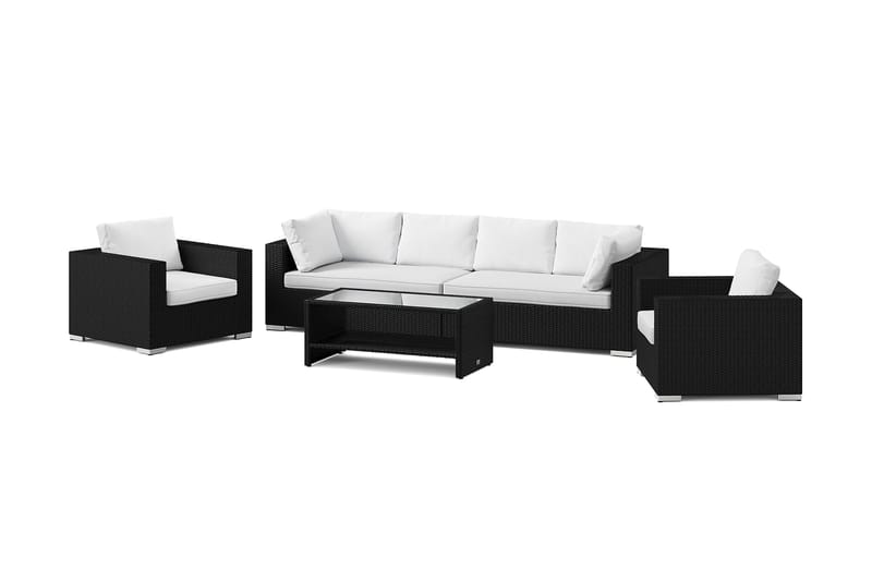 Bahamas udendørs sofagruppe 6-pers med to lænestole og bord med hylde, Sort