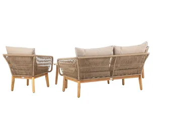 Chania sofagruppe 2-personers sofa + 2 lænestole med bord udendørs - Brun - Havemøbler - Loungemøbler - Sofagrupper udendørs