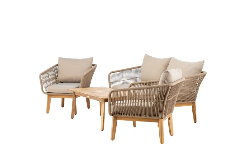 Chania sofagruppe 2-personers sofa + 2 lænestole med bord udendørs - Brun - Havemøbler - Loungemøbler - Sofagrupper udendørs