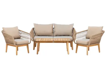 Chania sofagruppe 2-personers sofa + 2 lænestole med bord udendørs - Brun - Havemøbler - Loungemøbler - Sofagrupper udendørs