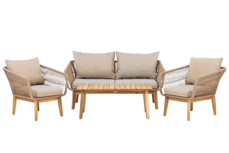 Chania sofagruppe 2-personers sofa + 2 lænestole med bord udendørs - Brun - Havemøbler - Loungemøbler - Sofagrupper udendørs