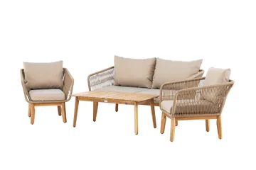 Chania sofagruppe 2-personers sofa + 2 lænestole med bord udendørs - Brun - Havemøbler - Loungemøbler - Sofagrupper udendørs