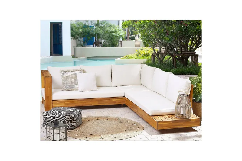 Hörnsoffa Beliani Marettimo Light wood||White - Havemøbler - Loungemøbler - Loungesofaer