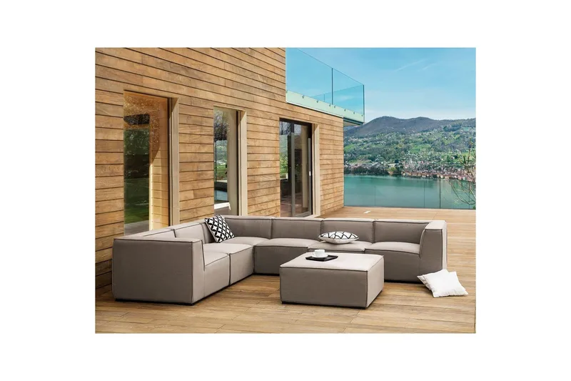 Hörnsoffa med fotpall Beliani Arezzo Beige/svart, Högervänd Beige, Black Left-faced - Havemøbler - Loungemøbler - Sofagrupper udendørs