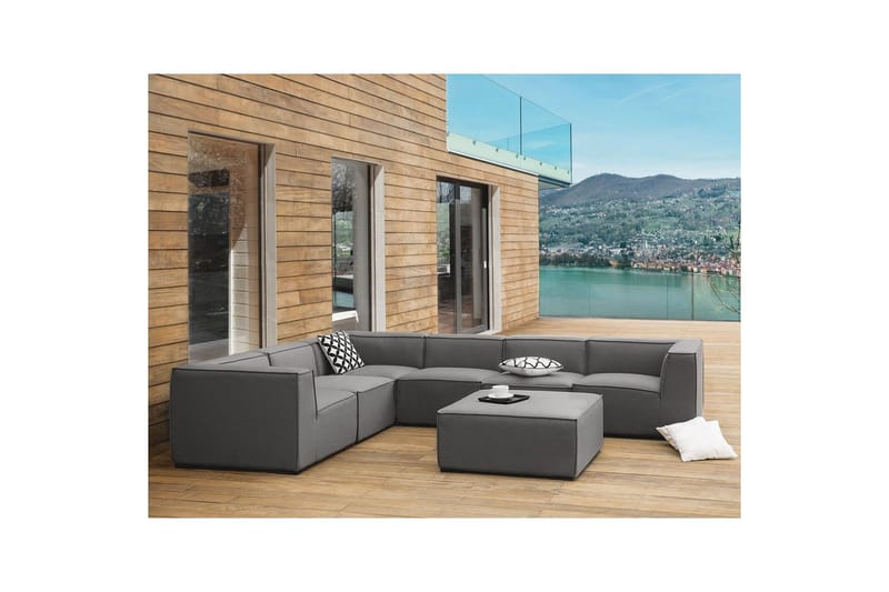 Hörnsoffa med fotpall Beliani Arezzo Beige/svart, Högervänd Dark grey, Black Left-faced - Havemøbler - Loungemøbler - Loungesofaer