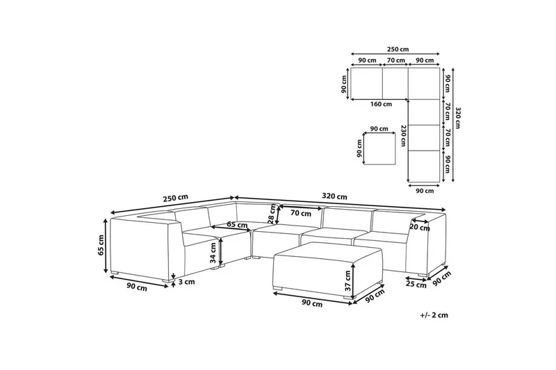 Hörnsoffa med fotpall Beliani Arezzo Beige/svart, Högervänd Grey, Black Left-faced - Havemøbler - Loungemøbler - Loungesofaer