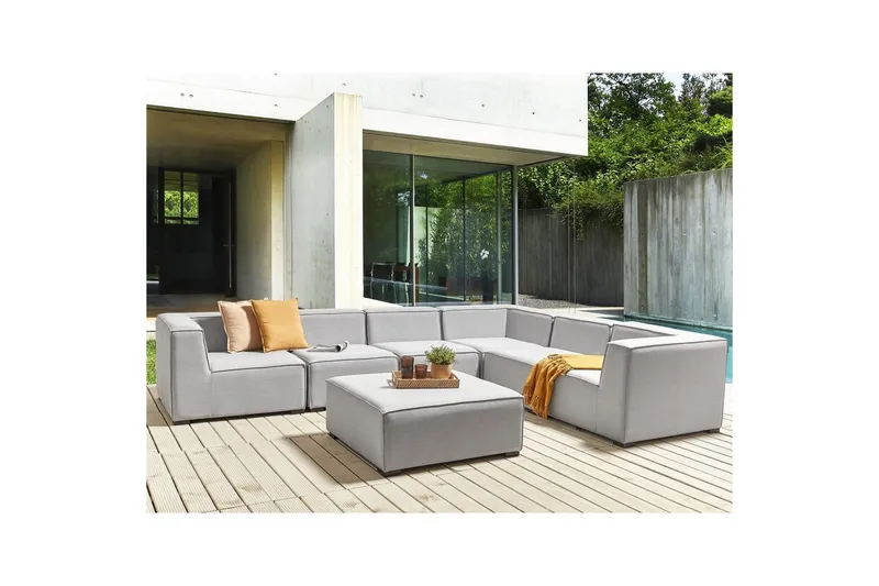 Hörnsoffa med fotpall Beliani Arezzo Beige/svart, Högervänd Grey, Black Right-faced - Havemøbler - Loungemøbler - Loungesofaer