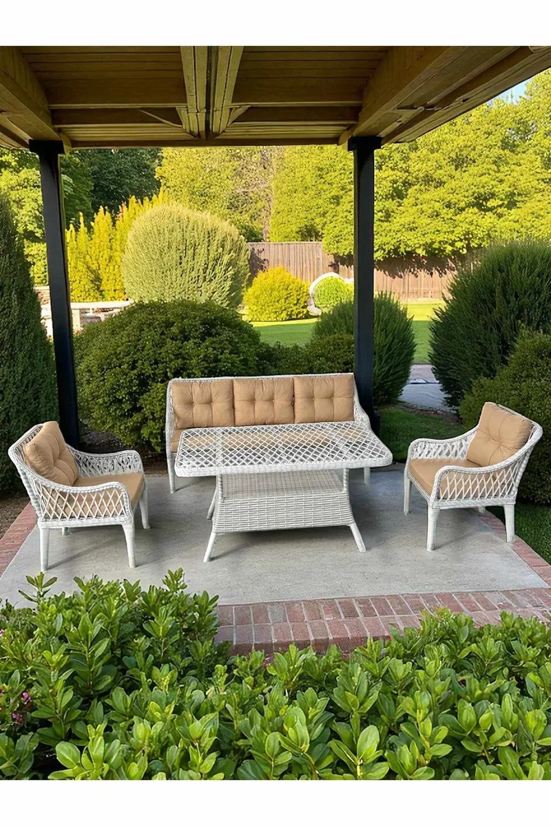 Haveloungesæt Atelier Del Sofa Hisar 3+1+1 (170 x 78 x 56 cm) Beige hvid - Havemøbler - Loungemøbler - Sofagrupper udendørs