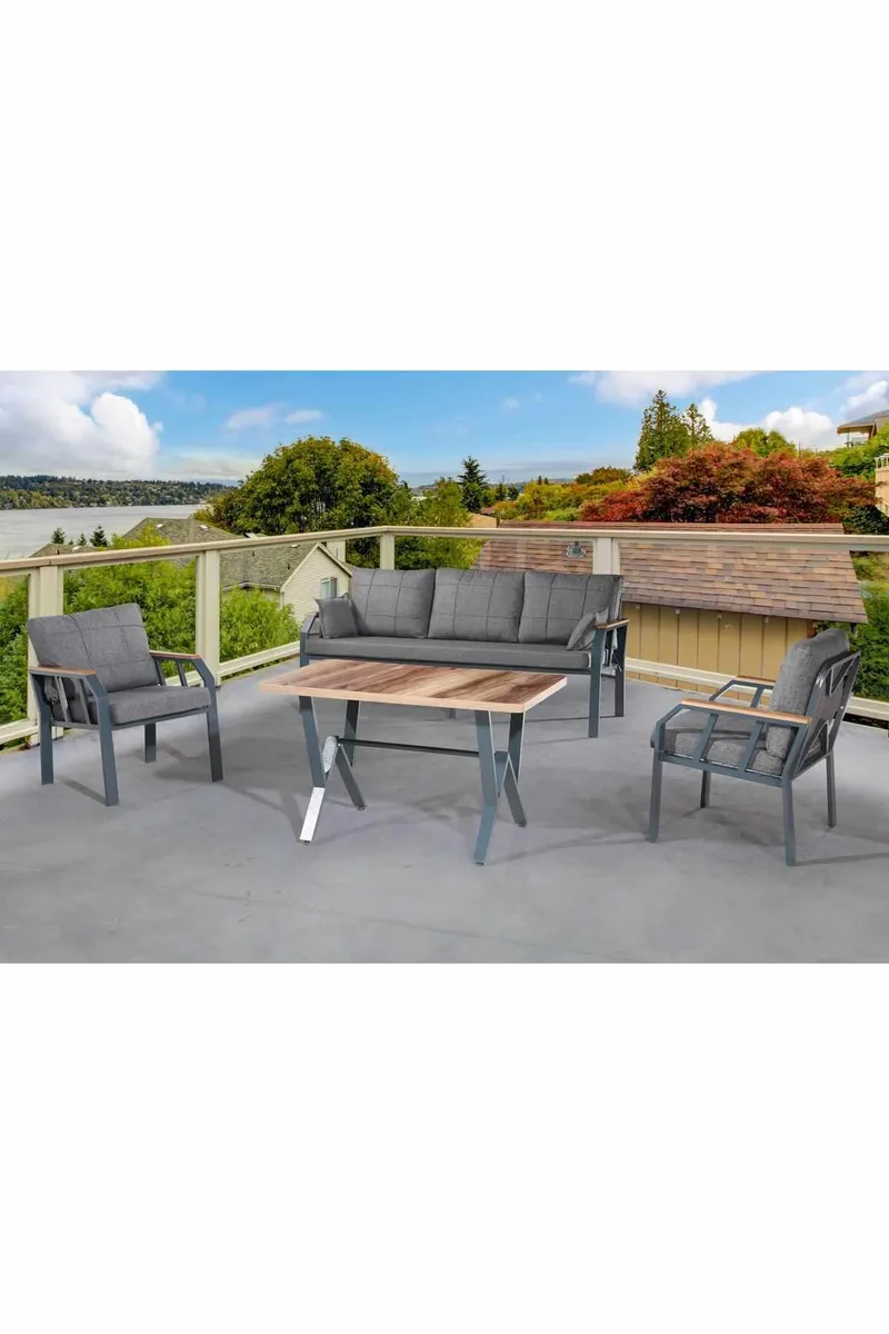 Haveloungesæt Atelier Del Sofa Nergiz 3+1+1 (200 x 78 x 58 cm) Mørkegrå - Havemøbler - Loungemøbler - Sofagrupper udendørs