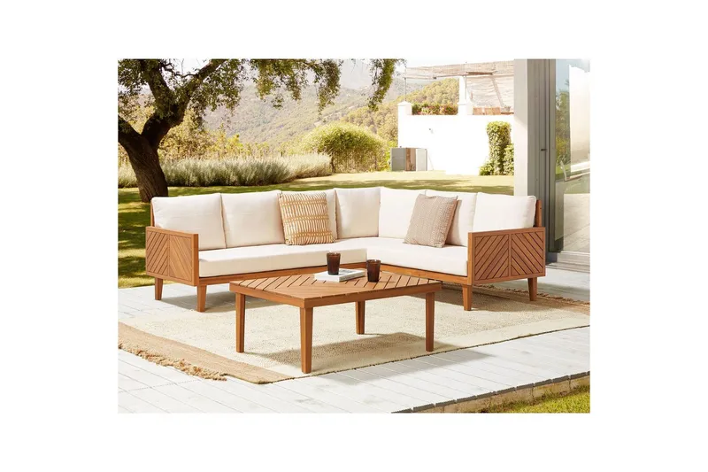 Loungegrupp Beliani Baratti 4-Sits Light wood||Beige - Havemøbler - Loungemøbler - Sofagrupper udendørs