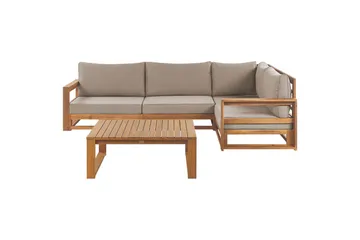 Loungegrupp Beliani Timor Ljus trä/beige, Ja, Högervänd Light wood||Beige Right-faced - Havemøbler - Loungemøbler - Sofagrupper udendørs