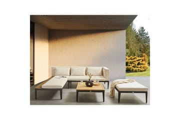Loungegrupp med fotpall Beliani Bracciano 3-Sits Beige||Light wood||Black - Havemøbler - Loungemøbler - Sofagrupper udendørs