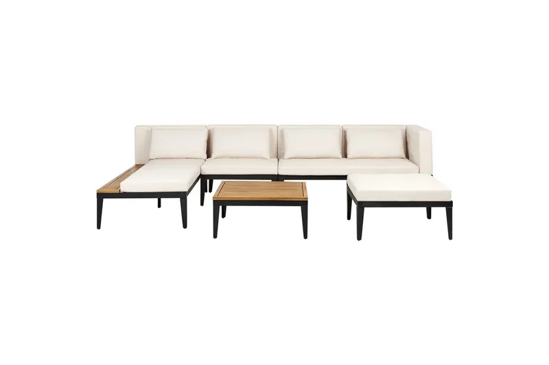 Loungegrupp med fotpall Beliani Bracciano 4-Sits Beige||Light wood||Black, undefined