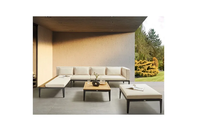 Loungegrupp med fotpall Beliani Bracciano 4-Sits Beige||Light wood||Black - Havemøbler - Loungemøbler - Sofagrupper udendørs