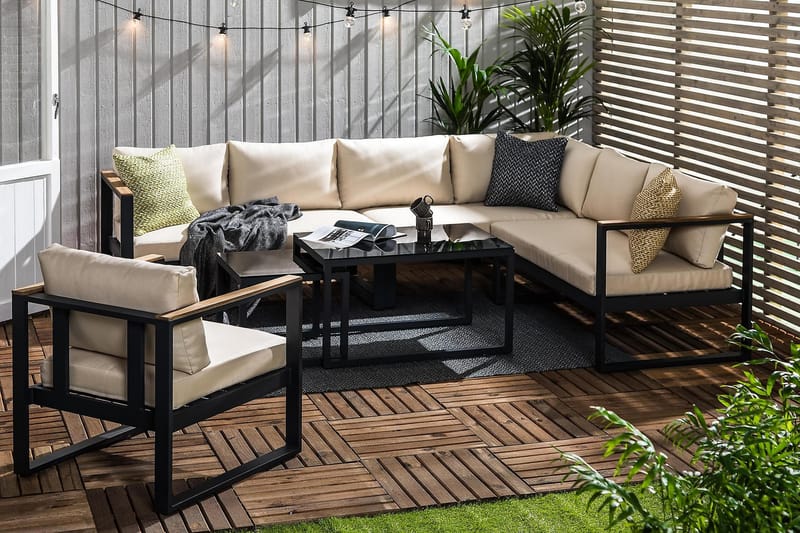 Aspvik Loungesæt - Sort/Teak - Sofagrupper udendørs - Altanmøbler - Loungesæt