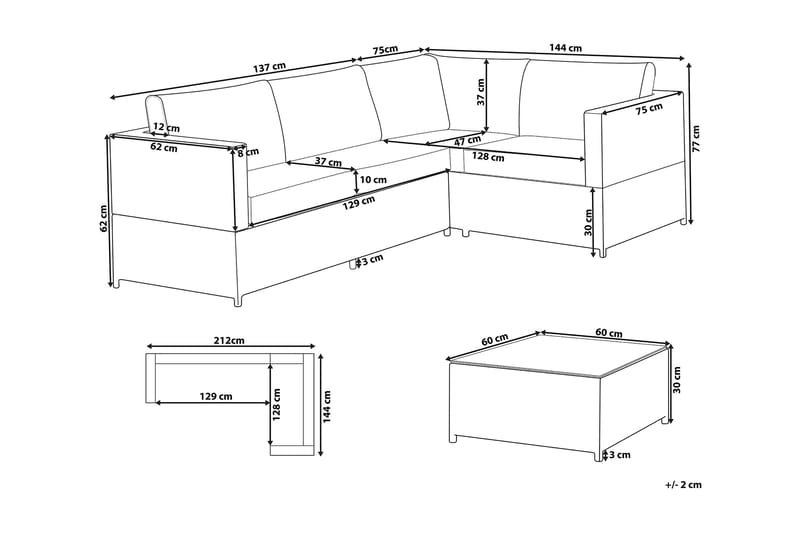 Avola Loungegruppe 212 cm - Grå - Havemøbler - Loungemøbler - Loungesæt