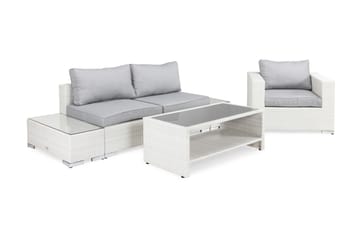 Bahamas Loungegrupp 3 Pers 1 Bord m Hylde - 2 Endeborde 1 Lænestol Hvid - Have - Udendørs miljø - Altan & terrasse - Altanmøbler