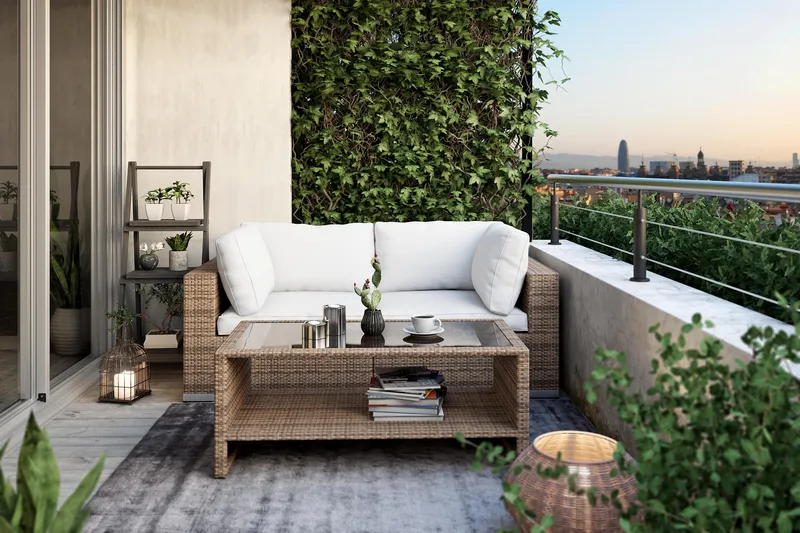 Bahamas Loungesæt 2 Personers + Bord m. Hylde - Sand - Have - Udendørs miljø - Altan & terrasse - Altanmøbler