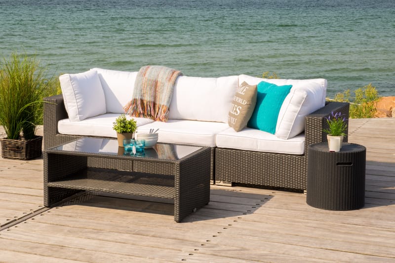 Bahamas Loungesæt 3 Personers+Bord m. Hylde - Sort - Have - Udendørs miljø - Altan & terrasse - Altanmøbler